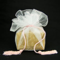 Sheer Organza Wrap with Tassel White (Pink Edge)