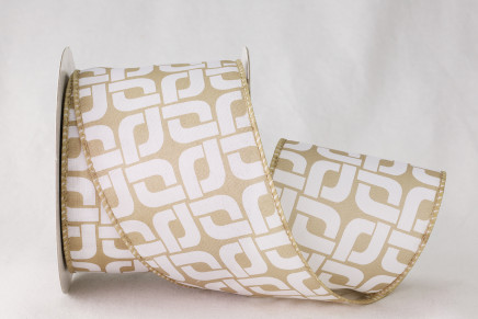 Wired Ribbon With Overlapping Squares Pattern Beige / White