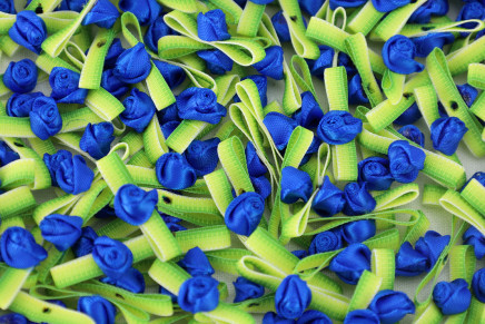 Satin Ribbon Mini Flowers Royal/Lime