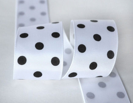 Grosgrain Polka Dots White (Black Dots)