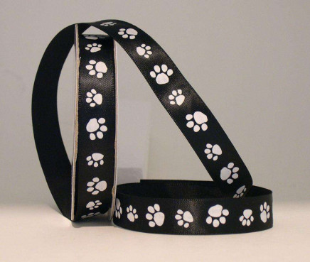 Single Faced Satin Paw Print Black