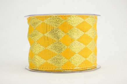 Wired Reversible Diamonds Pattern Ribbon Gold