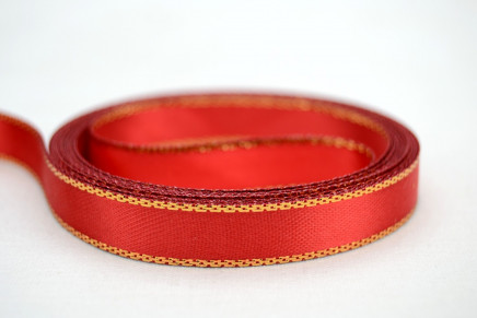 Red with Gold Edge 3/8" 50yd Double Faced Satin with Metallic Edge