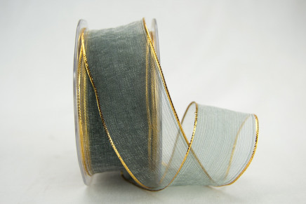 Gray with Gold Edge 1-1/2" 25yd Wired Metallic Edge Organza