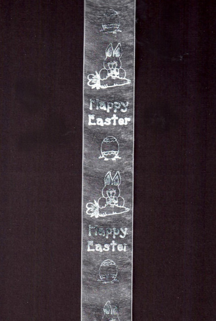 Happy Easter Sheer Organza White (Silver Text)