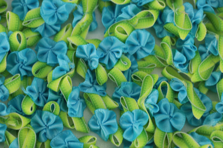 Satin Ribbon Mini Flowers Turquoise/Lime