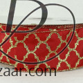 Wired Taffeta Ribbon with Gold Trellis Pattern Red
