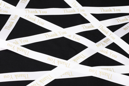 Double Face Satin "Thank You" Printed Ribbon White / Gold