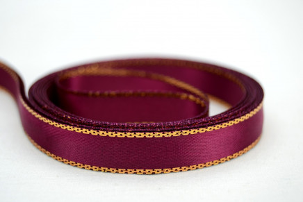 Wine with Gold Edge 1/8" 50yd Double Faced Satin with Metallic Edge