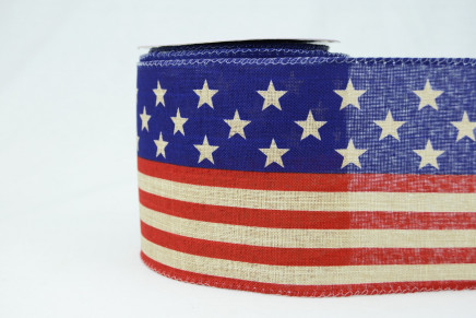 Wired American Flag Solid Ribbon Red, Natural & Blue