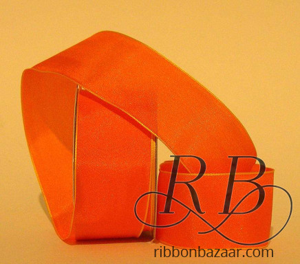 Wired Woven Edge Taffeta Ribbon Orange / Yellow 29