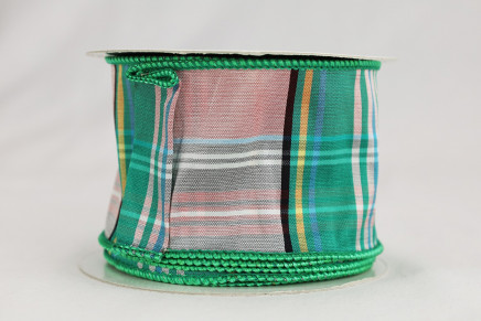 Wired Dupioni Large Plaid Ribbon Pink / Green