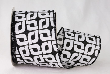 Wired Ribbon With Overlapping Squares Pattern Black / White