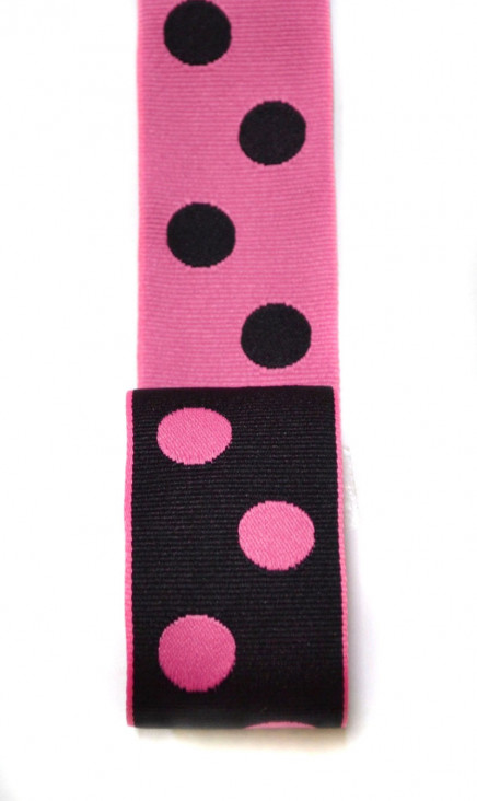 Reversible Grosgrain Polka Dots Pink Black