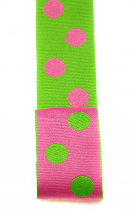 Reversible Grosgrain Polka Dots Green Pink