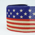Wired American Flag Solid Ribbon Red, Natural & Blue