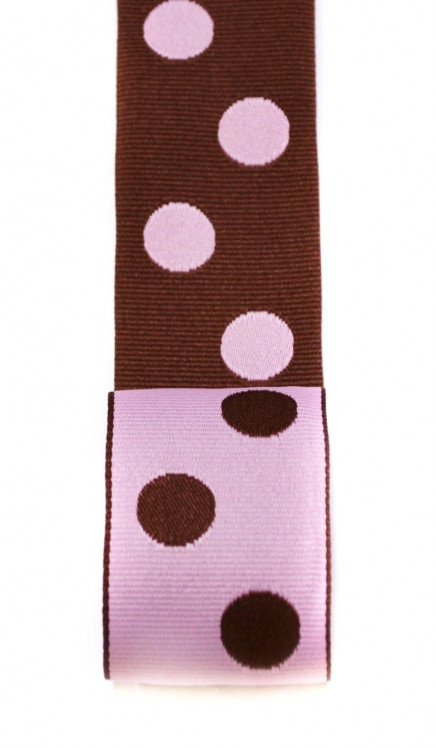 Reversible Grosgrain Polka Dots Brown Pink