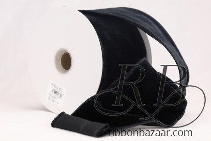 Wired Dupioni Backed Plush Velvet Ribbon Black
