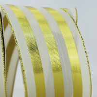 White and Gold Striped Chiffon Ribbon - Multi