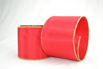 Red with Gold Edge 2-1/2" 10yd Wired Bengaline Moire Ribbon