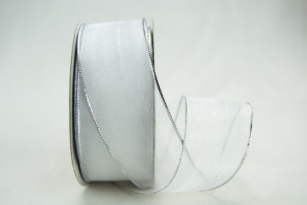 White with Silver Edge 1-1/2" 25yd Wired Metallic Edge Organza