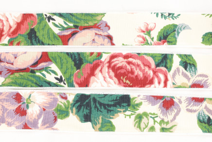 Wired Cotton Canvas Flower Printed Ribbon Green / Red / White