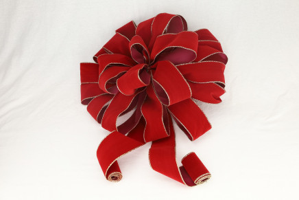 Christmas Garland/wreath Bow Red Velvet Bow With Gold Edging Set