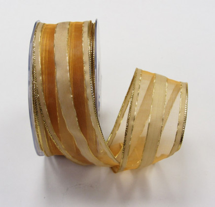 Wired Sheer Taffeta with Metallic Shadow Stripes Ivory / Gold