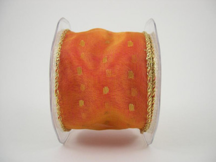 Wired Sheer Ribbon with Metallic Dots Coral