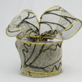 Wired Sheer Embroidered Ribbon with Gold Trim