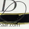 Wired Pearl Edge Velvet Ribbon Black (Gold Pearls)