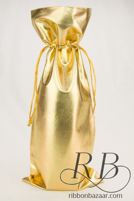 Metallic Lamé Wine Bag Gold