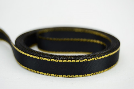 Double Faced Satin with Metallic Edge Black