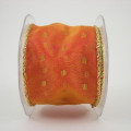 Wired Sheer Ribbon with Metallic Dots Coral