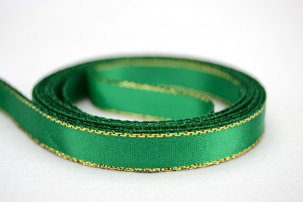 Emerald with Gold Edge 1/8" 50yd Double Faced Satin with Metallic Edge