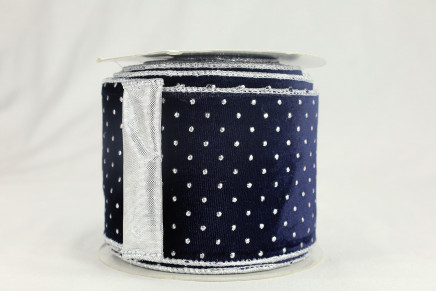Wired Silver Due Drops on Navy Velvet Ribbon Navy