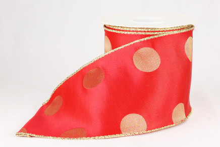 Wired Metallic Reversible Polka Dot 2 Red With Gold Dots