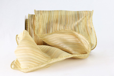 Regal Striped Wired Edge Ribbon Tan