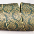 Emperor's Baroque Pattern Jacquard Ribbon Green / Gold