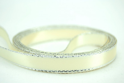 Ivory with Silver Edge 3/8" 50yd Double Faced Satin with Metallic Edge