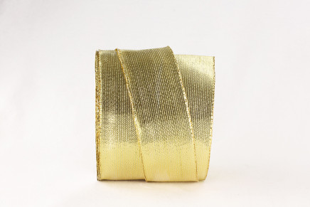 Wired Woven Edge Metallic Taffeta Ribbon Gold