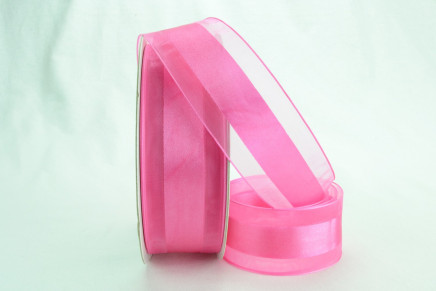 Satinesque Sheer Organza Ribbon with Satin Center Hot Pink