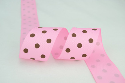 Grosgrain Polka Dots Pink (Brown Dots)