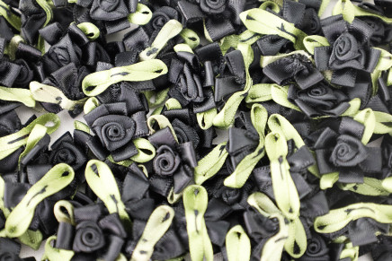 Satin Ribbon Mini Flowers Black/Willow