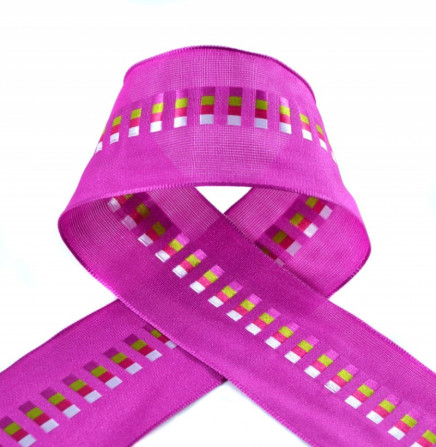 European Artisan Checkerboard Motif Wired Taffeta Ribbon Berry