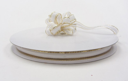 White with Gold Edge 3/8" 50yd Center Stripe Sheer Pull Ribbon