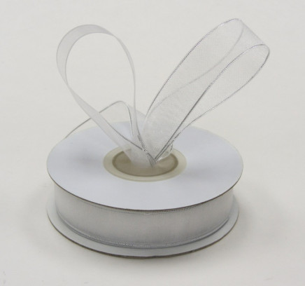 White with Silver Edge 7/8" 25yd Metallic Edge Organza