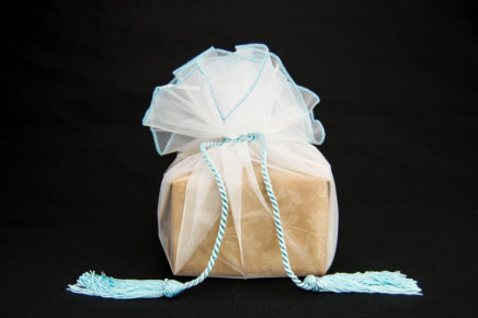 Sheer Organza Wrap with Tassel White (Light Blue Edge)