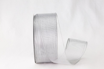 Silver with Same Edge 1-1/2" 25yd Wired Woven Edge Metallic Sheer