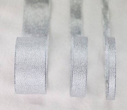 Silver 36mm (~1-3/8") Twinkle Metallic Taffeta Lurex Ribbon 33yd